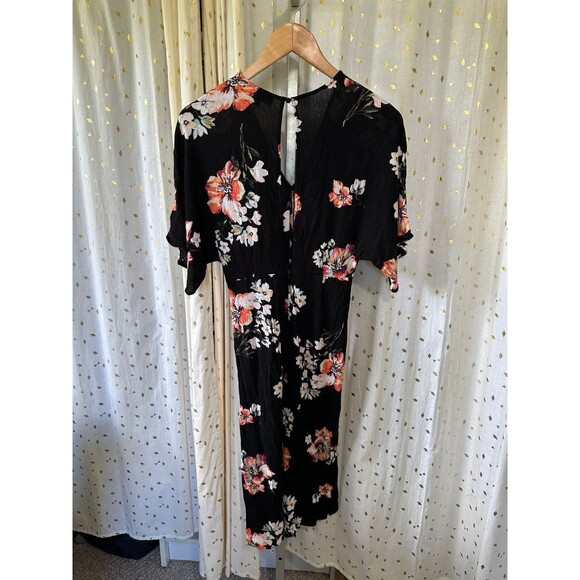 Lulus Staying Cool Black Floral Crinkle Print Culotte Side Slits Jumpsuit S - Picture 7 of 8